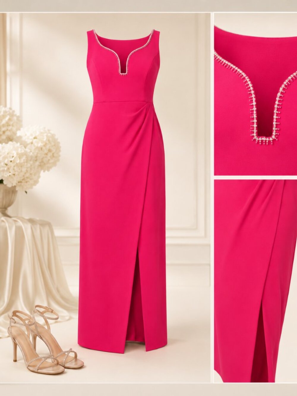 Aidan Mattox Geranium Pink Plus Size Embellished Crepe Gown Size 20 T/L NWT